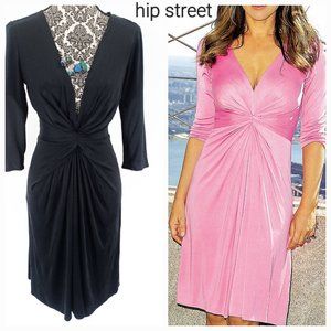 ISSA LONDON Stretch Silk Jersey Plunge V Neck Gathered Front Dress 10